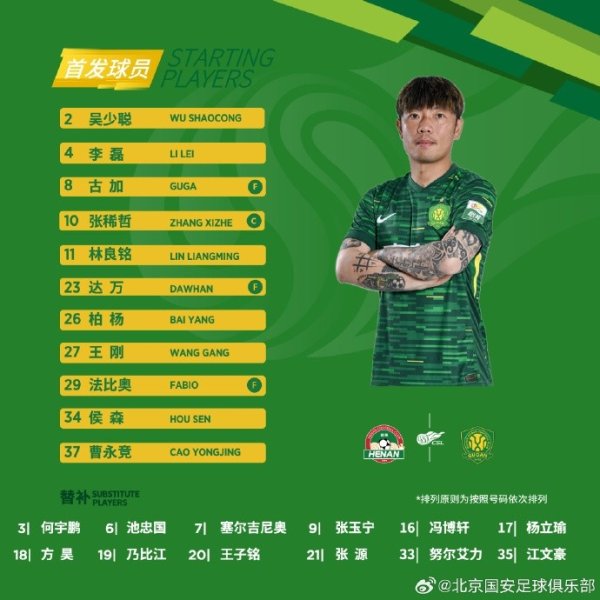 💚北京国安本日首发 💪 客战河南 🔰 作念好每一个细节！